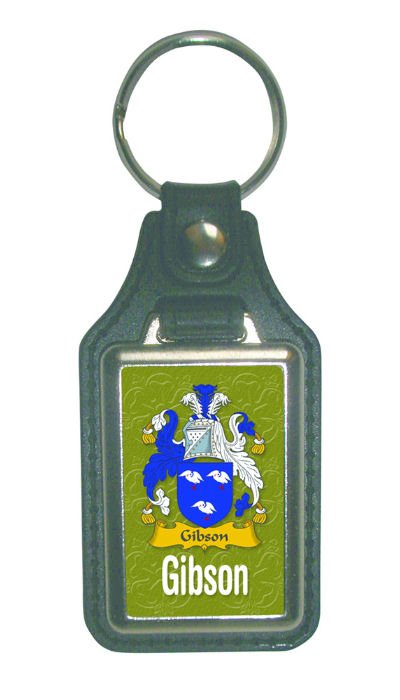 Image 1 of Gibson Coat of Arms English Family Name Leather Key Ring Set of 2