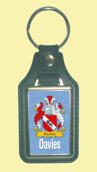 Image 0 of Davies Coat of Arms English Family Name Leather Key Ring Set of 2