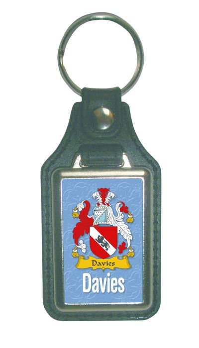 Image 1 of Davies Coat of Arms English Family Name Leather Key Ring Set of 2