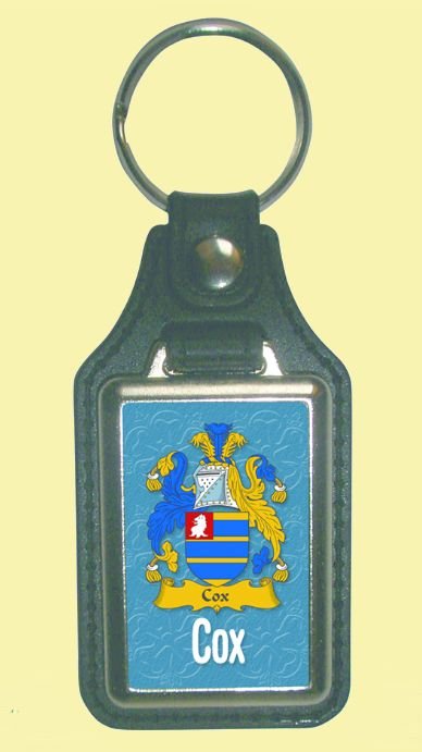 Image 0 of Cox Coat of Arms English Family Name Leather Key Ring Set of 2