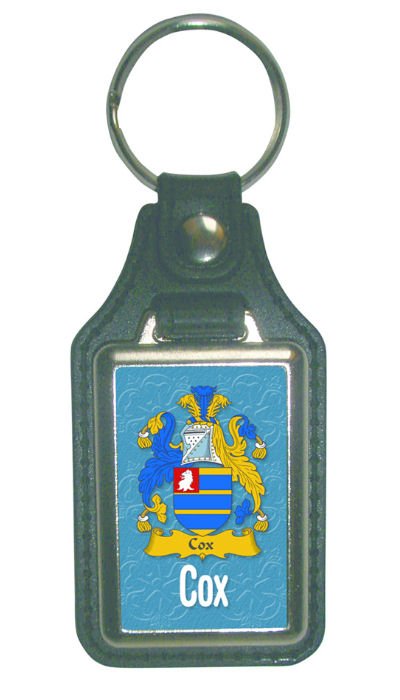Image 1 of Cox Coat of Arms English Family Name Leather Key Ring Set of 2