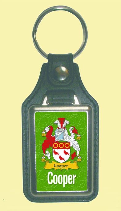 Image 0 of Cooper Coat of Arms English Family Name Leather Key Ring Set of 2
