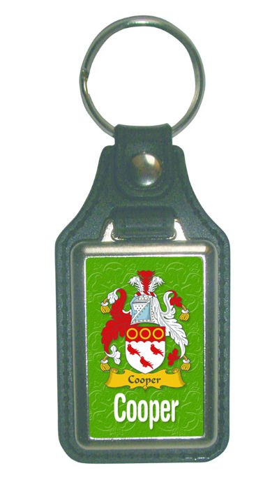 Image 1 of Cooper Coat of Arms English Family Name Leather Key Ring Set of 2