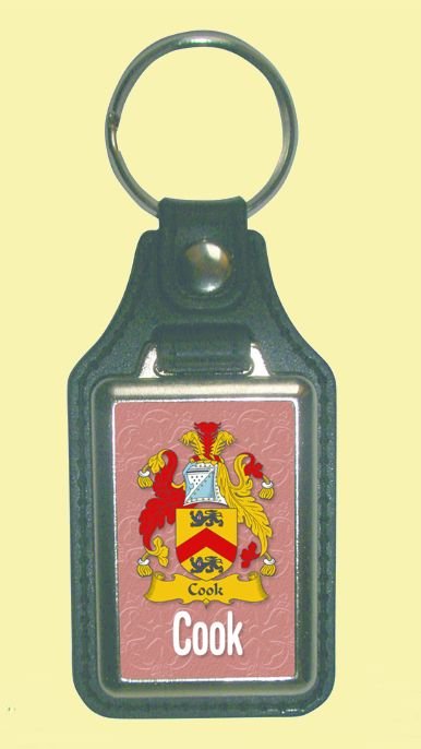 Image 0 of Cook Coat of Arms English Family Name Leather Key Ring Set of 2