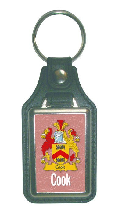 Image 1 of Cook Coat of Arms English Family Name Leather Key Ring Set of 2
