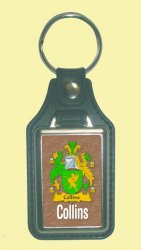 Collins Coat of Arms English Family Name Leather Key Ring Set of 2
