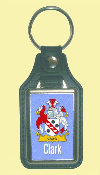 Image 0 of Clark Coat of Arms English Family Name Leather Key Ring Set of 2
