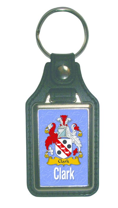 Image 1 of Clark Coat of Arms English Family Name Leather Key Ring Set of 2