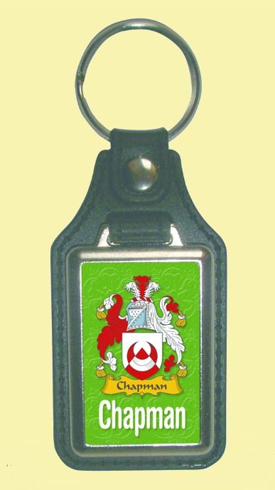 Image 0 of Chapman Coat of Arms English Family Name Leather Key Ring Set of 2