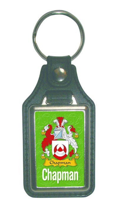 Image 1 of Chapman Coat of Arms English Family Name Leather Key Ring Set of 2