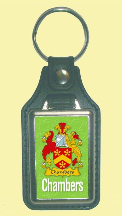Image 0 of Chambers Coat of Arms English Family Name Leather Key Ring Set of 2