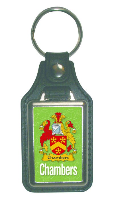 Image 1 of Chambers Coat of Arms English Family Name Leather Key Ring Set of 2