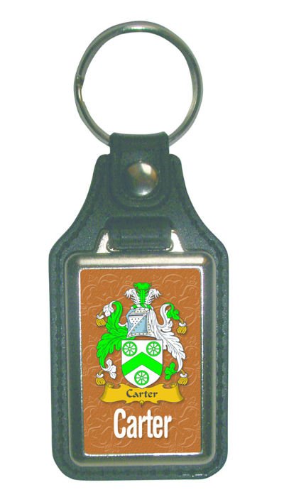 Image 1 of Carter Coat of Arms English Family Name Leather Key Ring Set of 2