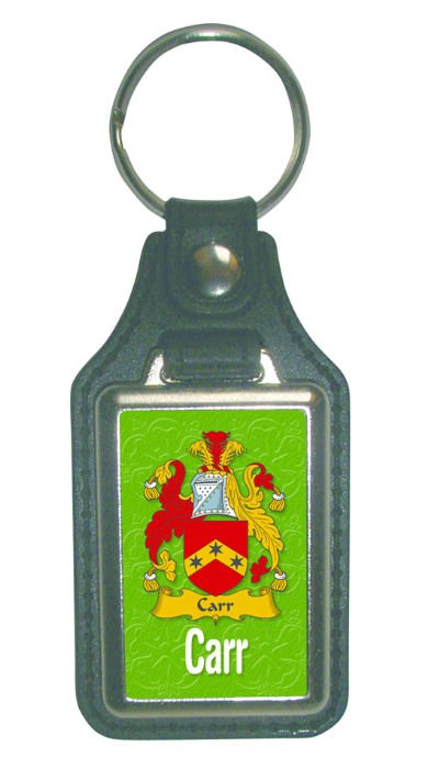 Image 1 of Carr Coat of Arms English Family Name Leather Key Ring Set of 2