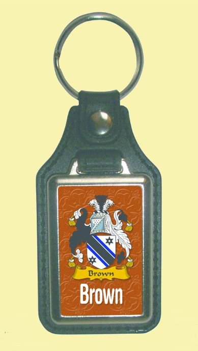 Image 1 of Brown Coat of Arms English Family Name Leather Key Ring Set of 2