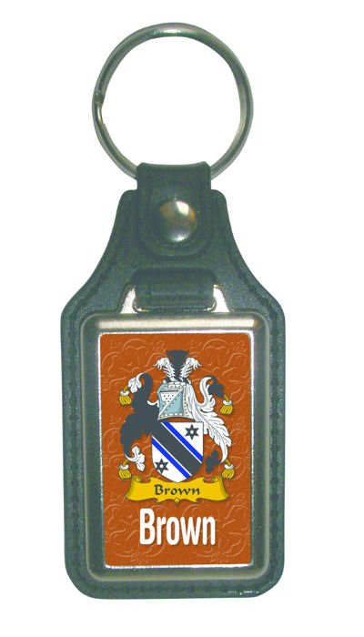 Image 1 of Brown Coat of Arms English Family Name Leather Key Ring Set of 4