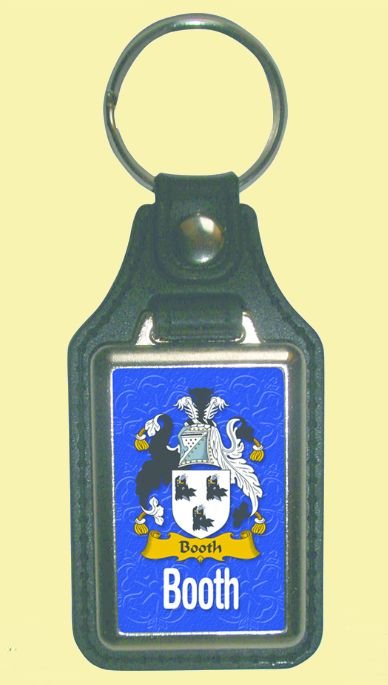 Image 0 of Booth Coat of Arms English Family Name Leather Key Ring Set of 2