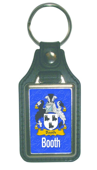 Image 1 of Booth Coat of Arms English Family Name Leather Key Ring Set of 2