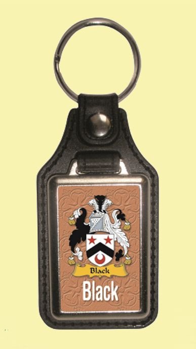 Image 0 of Black Coat of Arms English Family Name Leather Key Ring Set of 2