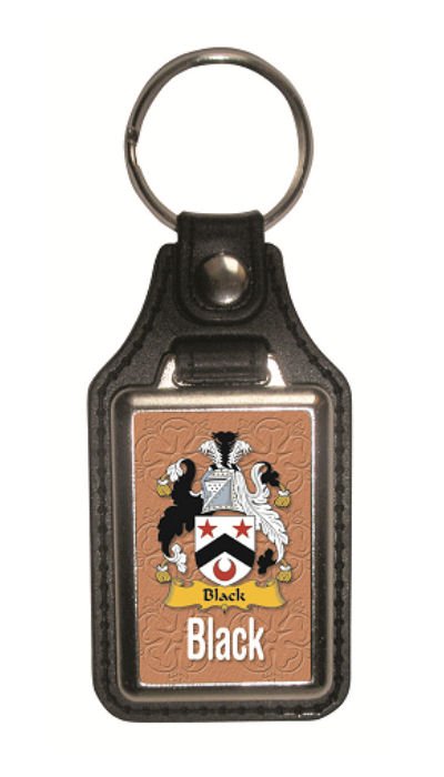 Image 1 of Black Coat of Arms English Family Name Leather Key Ring Set of 2