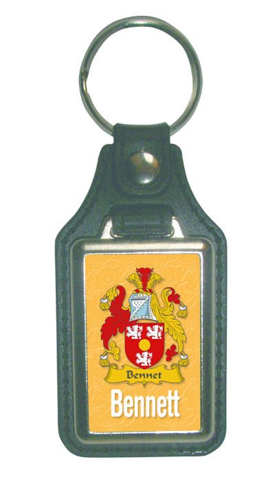 Image 1 of Bennett Coat of Arms English Family Name Leather Key Ring Set of 2