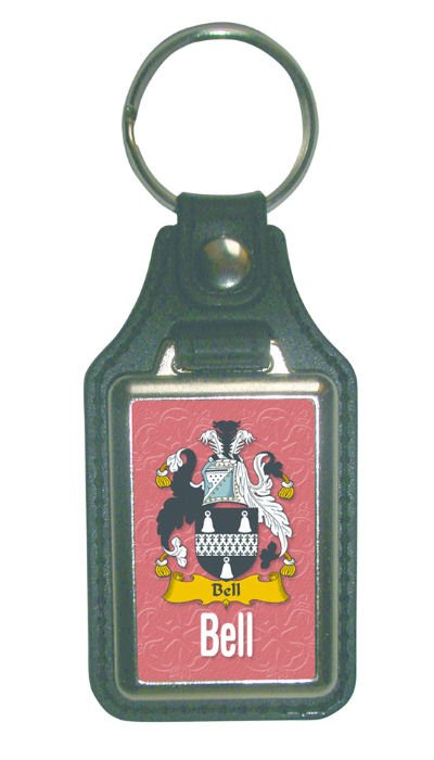 Image 1 of Bell Coat of Arms English Family Name Leather Key Ring Set of 2