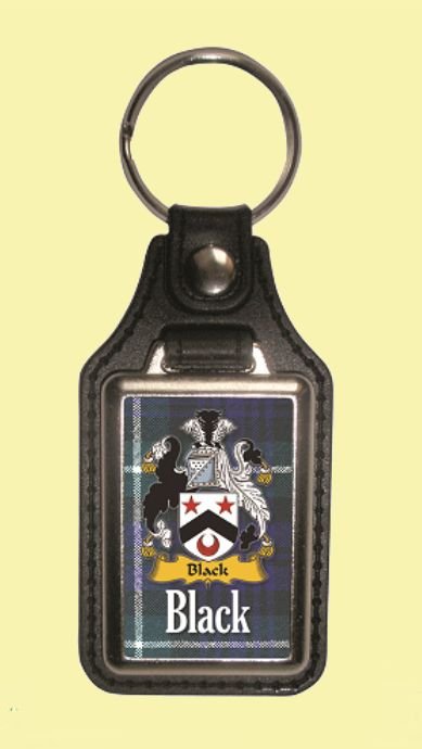 Image 0 of Black Coat of Arms Tartan Scottish Family Name Leather Key Ring Set of 2