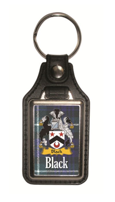 Image 1 of Black Coat of Arms Tartan Scottish Family Name Leather Key Ring Set of 2