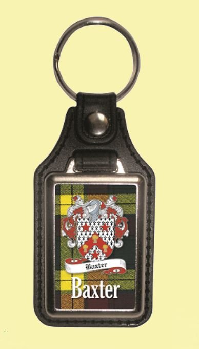 Image 0 of Baxter Coat of Arms Tartan Scottish Family Name Leather Key Ring Set of 2