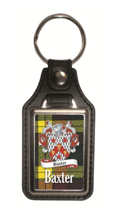 Image 1 of Baxter Coat of Arms Tartan Scottish Family Name Leather Key Ring Set of 2