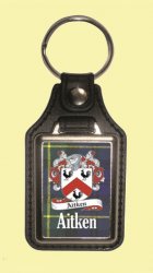 Aitken Coat of Arms Tartan Scottish Family Name Leather Key Ring Set of 4