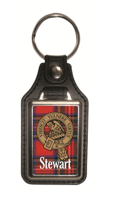 Image 1 of Stewart Clan Badge Tartan Scottish Family Name Leather Key Ring Set of 2