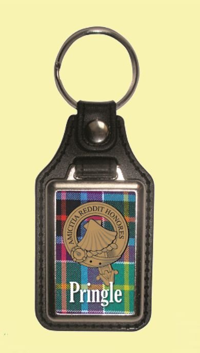 Image 0 of Pringle Clan Badge Tartan Scottish Family Name Leather Key Ring Set of 4
