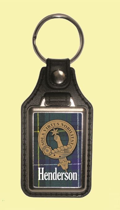 Image 0 of Henderson Clan Badge Tartan Scottish Family Name Leather Key Ring Set of 4