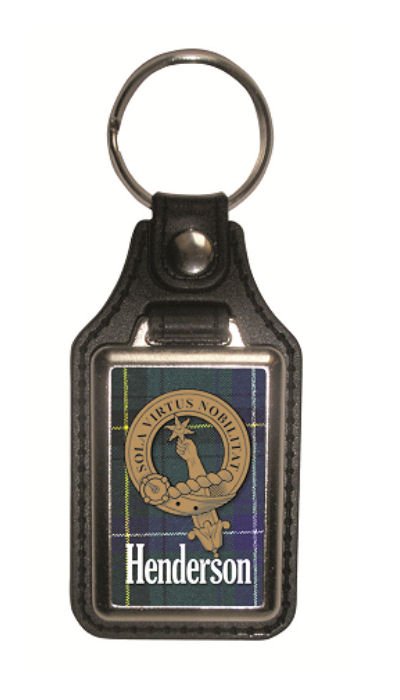 Image 1 of Henderson Clan Badge Tartan Scottish Family Name Leather Key Ring Set of 4
