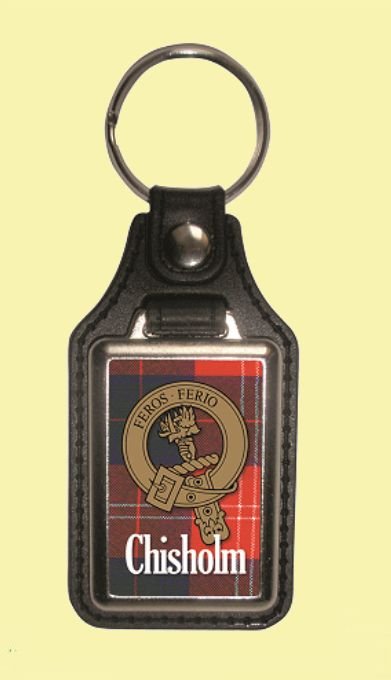 Image 0 of Chisholm Clan Badge Tartan Scottish Family Name Leather Key Ring Set of 2