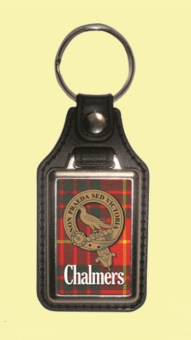 Image 0 of Chalmers Clan Badge Tartan Scottish Family Name Leather Key Ring Set of 4