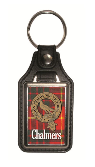 Image 1 of Chalmers Clan Badge Tartan Scottish Family Name Leather Key Ring Set of 4