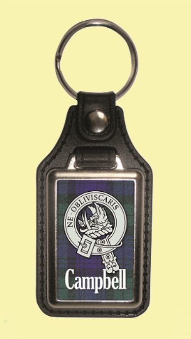 Image 0 of Campbell Clan Badge Tartan Scottish Family Name Leather Key Ring Set of 4