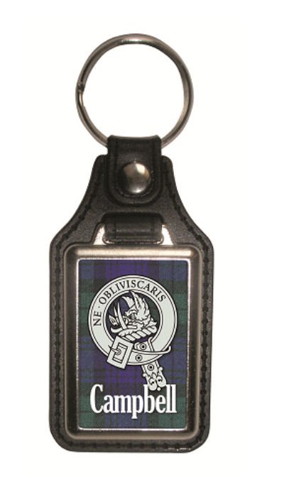 Image 1 of Campbell Clan Badge Tartan Scottish Family Name Leather Key Ring Set of 4