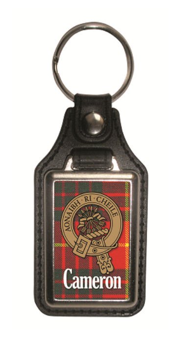 Image 1 of Cameron Clan Badge Tartan Scottish Family Name Leather Key Ring Set of 2