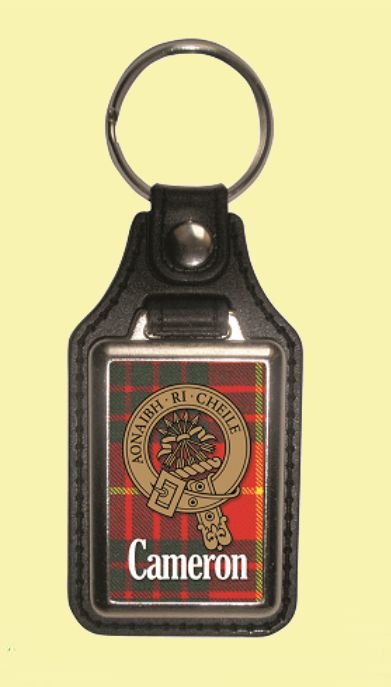 Image 0 of Cameron Clan Badge Tartan Scottish Family Name Leather Key Ring Set of 4