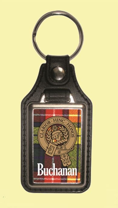 Image 0 of Buchanan Clan Badge Tartan Scottish Family Name Leather Key Ring Set of 4