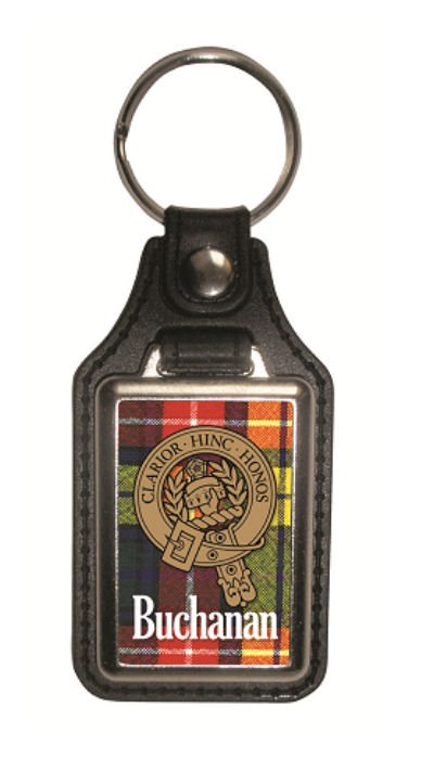 Image 1 of Buchanan Clan Badge Tartan Scottish Family Name Leather Key Ring Set of 4