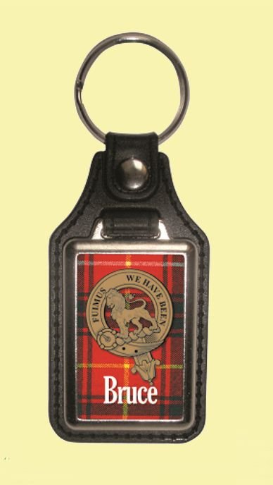 Image 0 of Bruce Clan Badge Tartan Scottish Family Name Leather Key Ring Set of 2