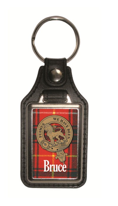 Image 1 of Bruce Clan Badge Tartan Scottish Family Name Leather Key Ring Set of 2