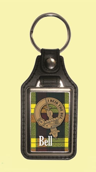 Image 0 of Bell Clan Badge Tartan Scottish Family Name Leather Key Ring Set of 2