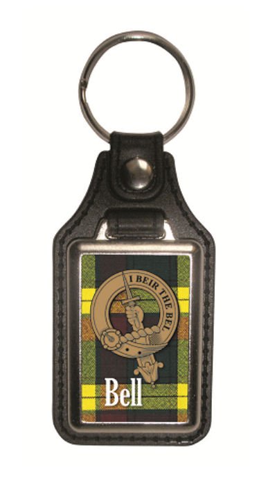 Image 1 of Bell Clan Badge Tartan Scottish Family Name Leather Key Ring Set of 2