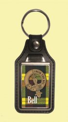Bell Clan Badge Tartan Scottish Family Name Leather Key Ring Set of 2