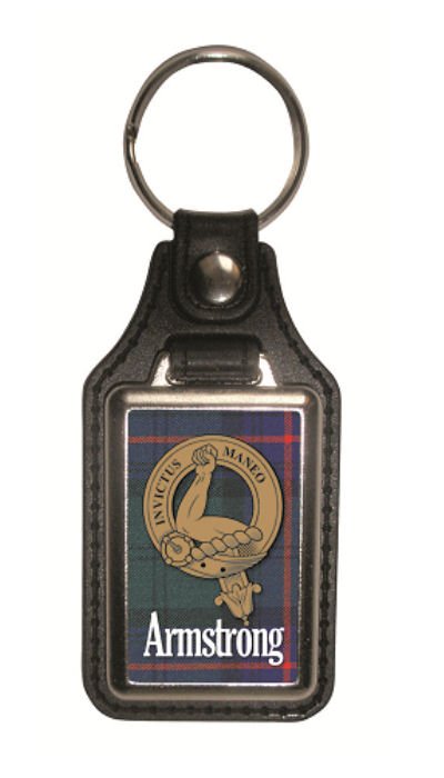 Image 1 of Armstrong Clan Badge Tartan Scottish Family Name Leather Key Ring Set of 2